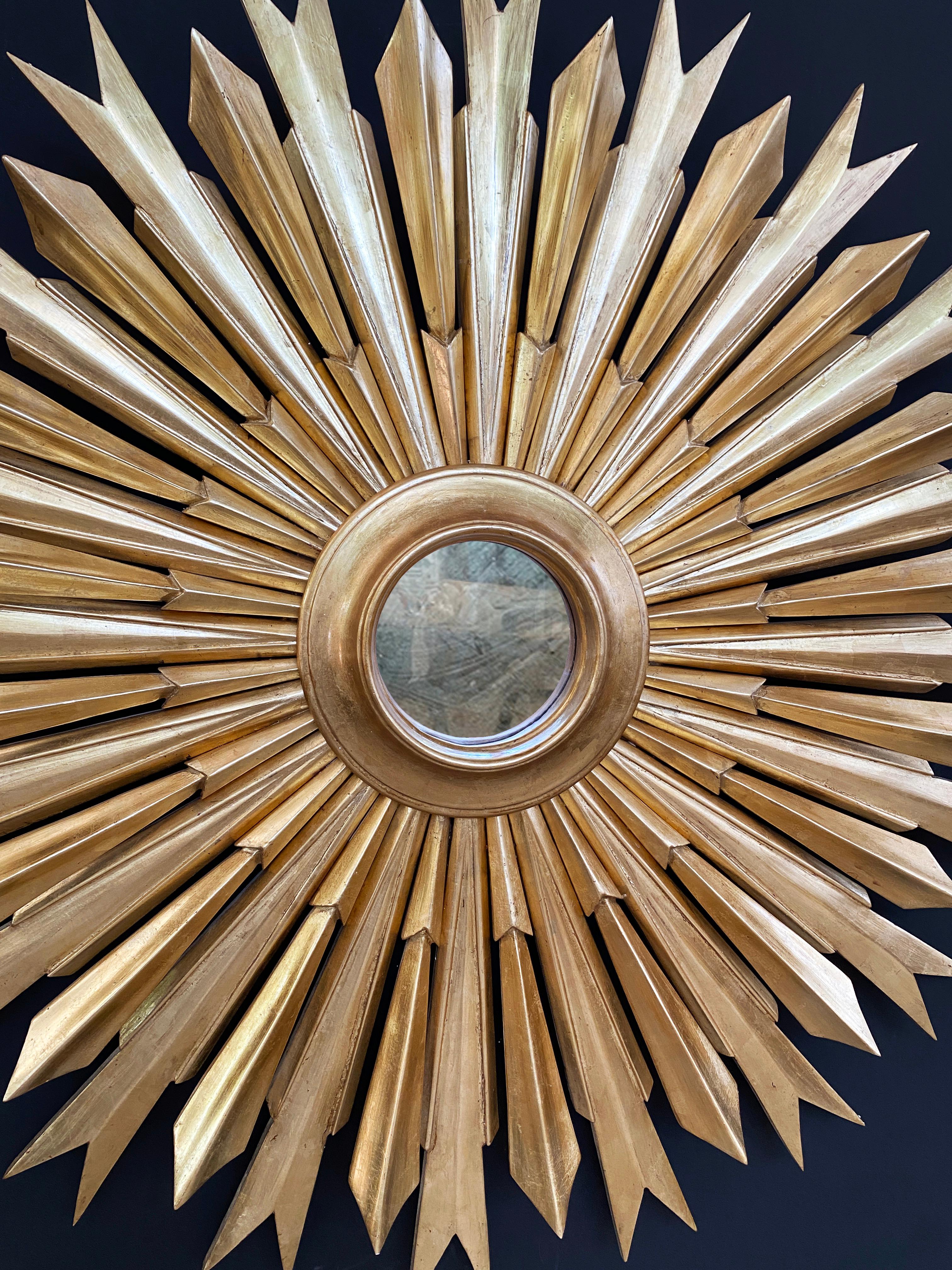 Gesso Specchio d'oro intagliato a mano Sunburst in vendita