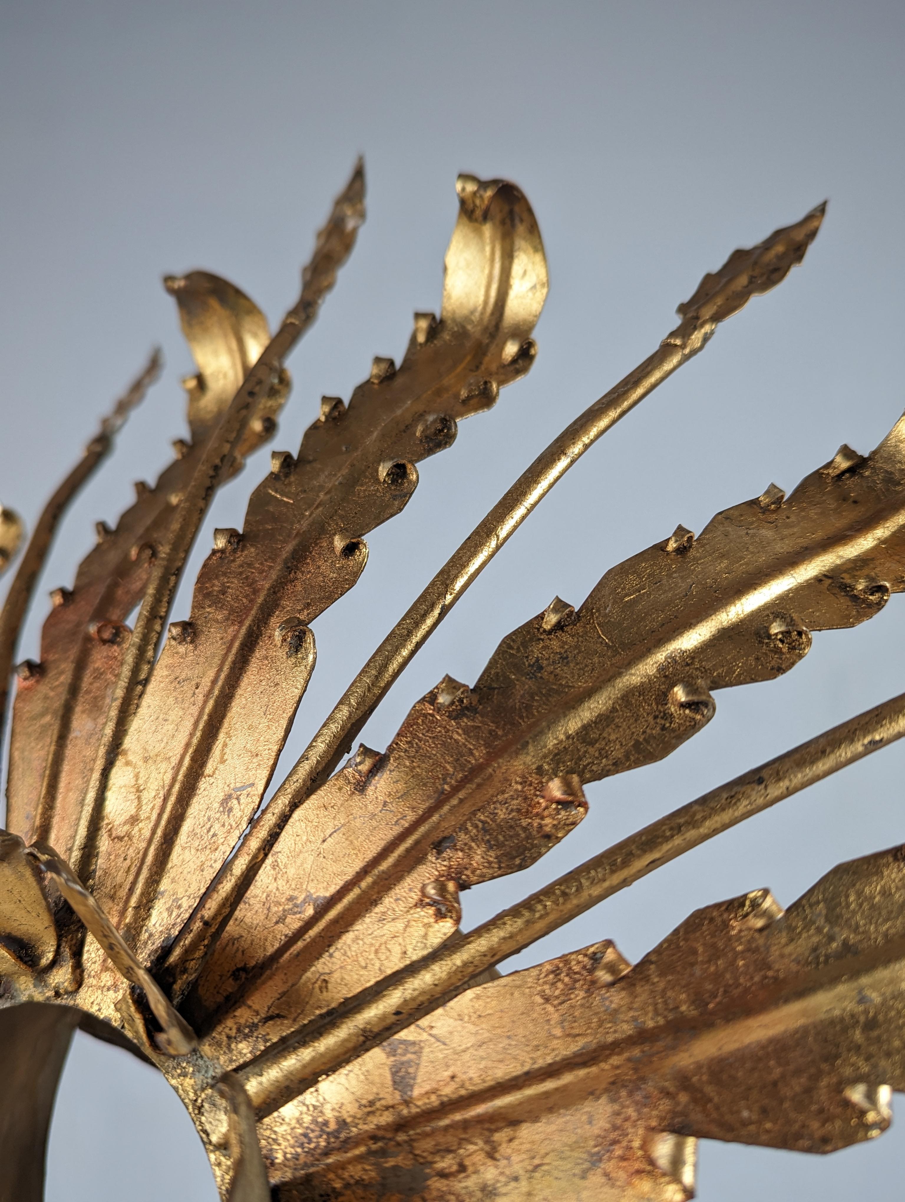 Metal Sunburst Lamp Gilt iron leafs For Sale