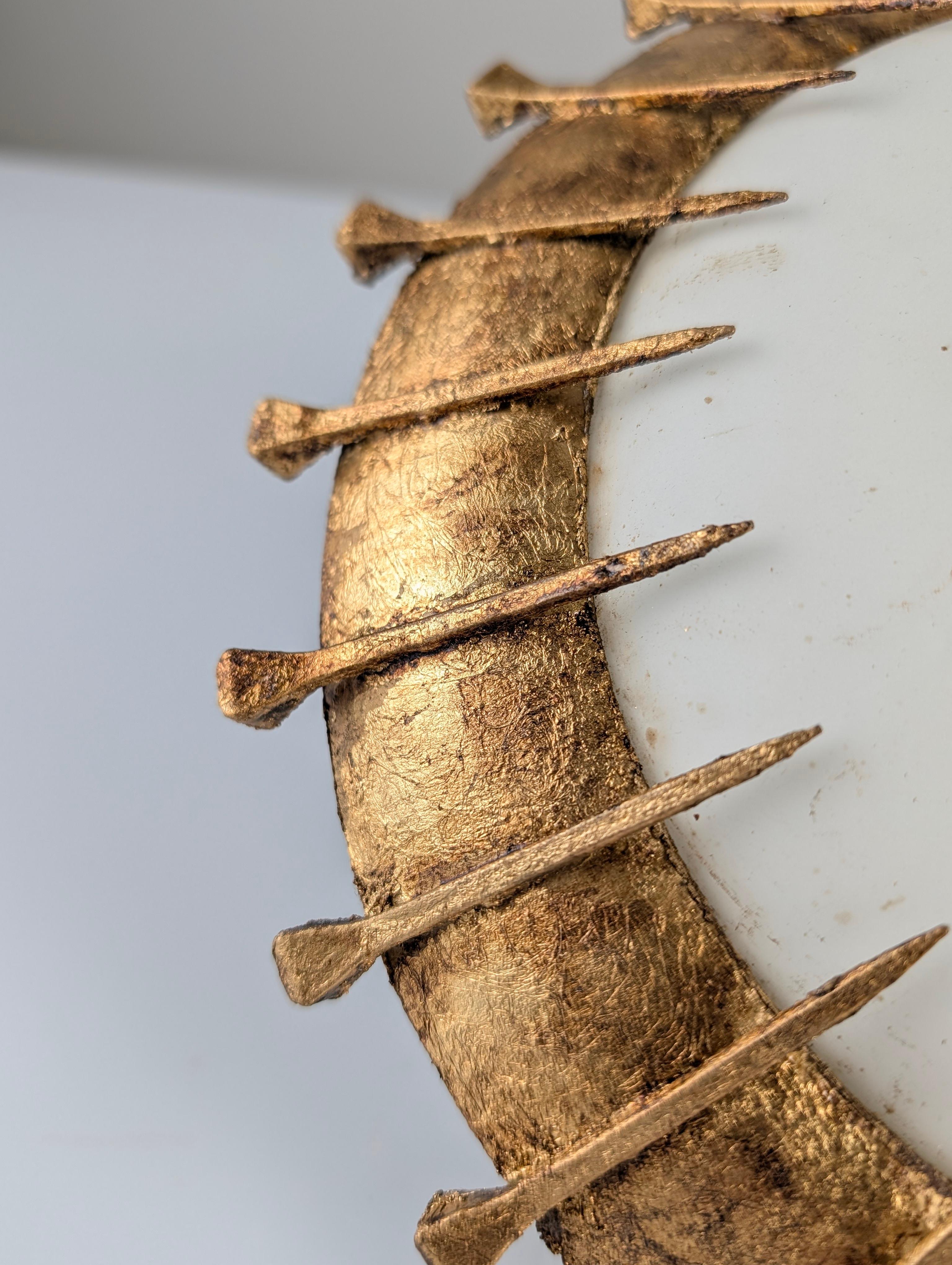 Sunburst Lamp with Forged Nails and Gold Leaf and Opaline, 1940s 1