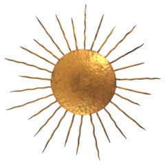 Sunburst Large Ceiling Light Fixture in Gilt Wrought Iron