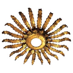 Lámpara de hojas de sol en metal dorado, años 60