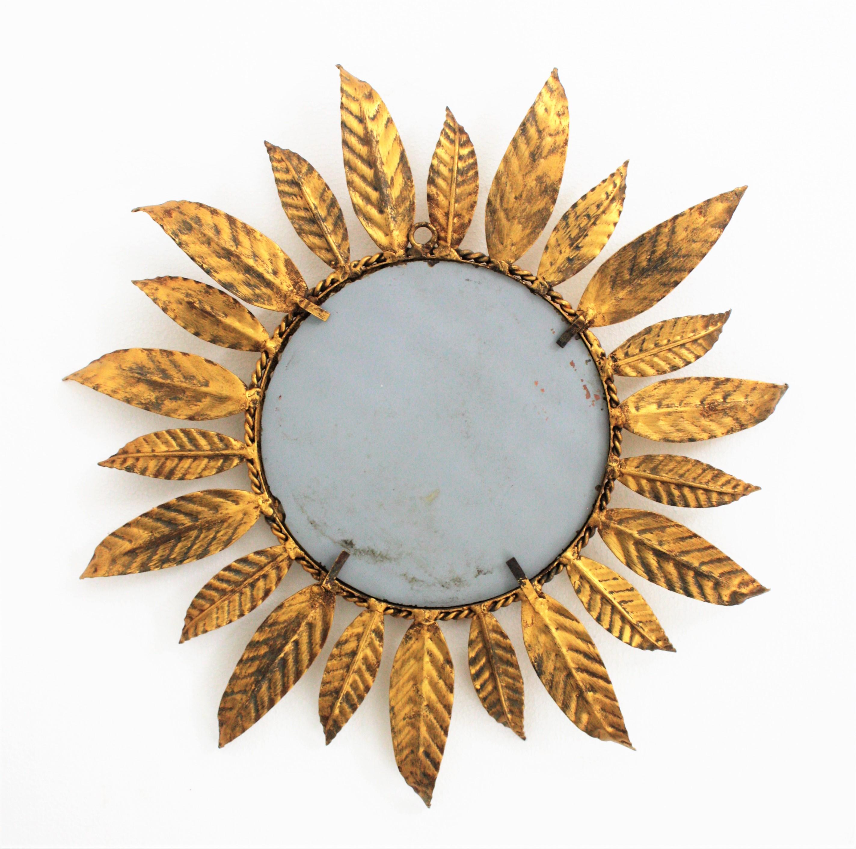 Sunburst Leaves Gilt Metal Mirror, Spain, 1960s 1