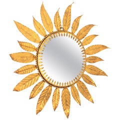 Sunburst Leaves Gilt Metal Mirror, Spain, 1960s