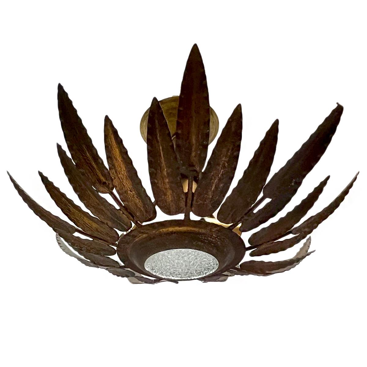 Luminaire italien vintage du milieu du siècle en métal doré avec 2 lumières intérieures.

Mesures :
Diamètre : 17.5