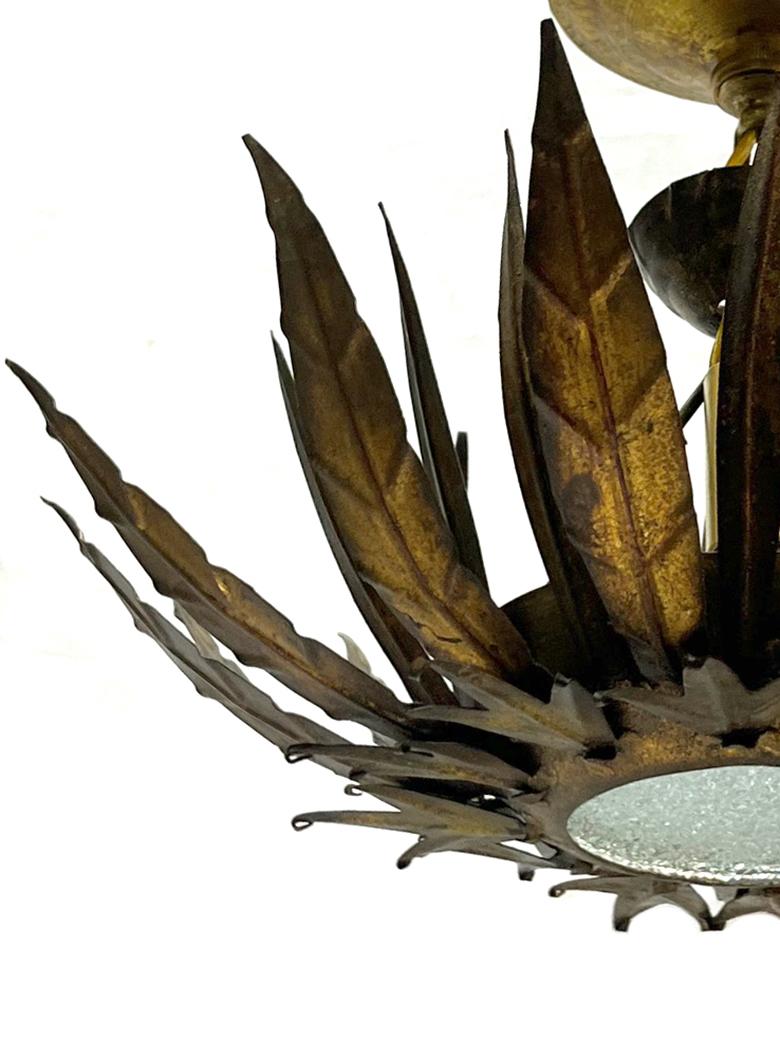Gilt Sunburst Light Fixture For Sale