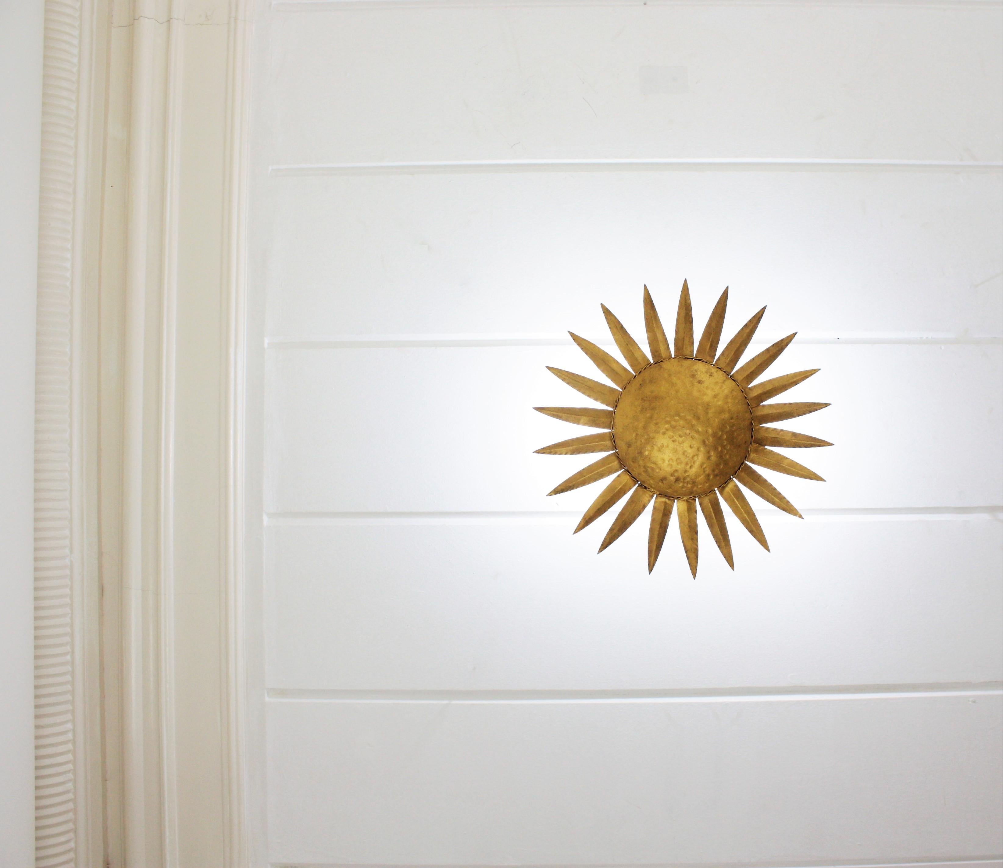 Sunburst Light Fixture in Gilt Iron, 1960s 4