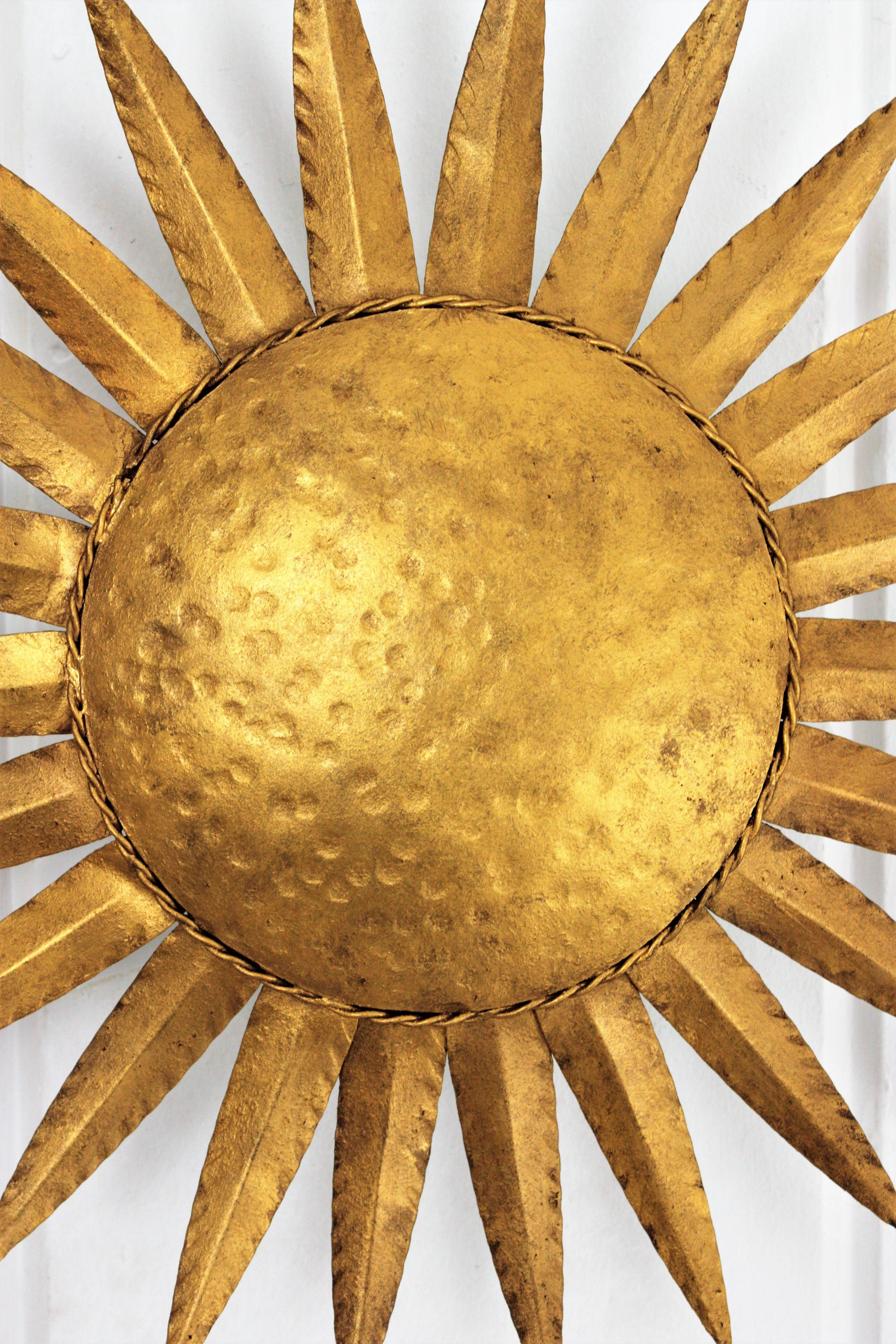 Mid-Century Modern Sunburst Light Fixture in Gilt Iron, 1960s