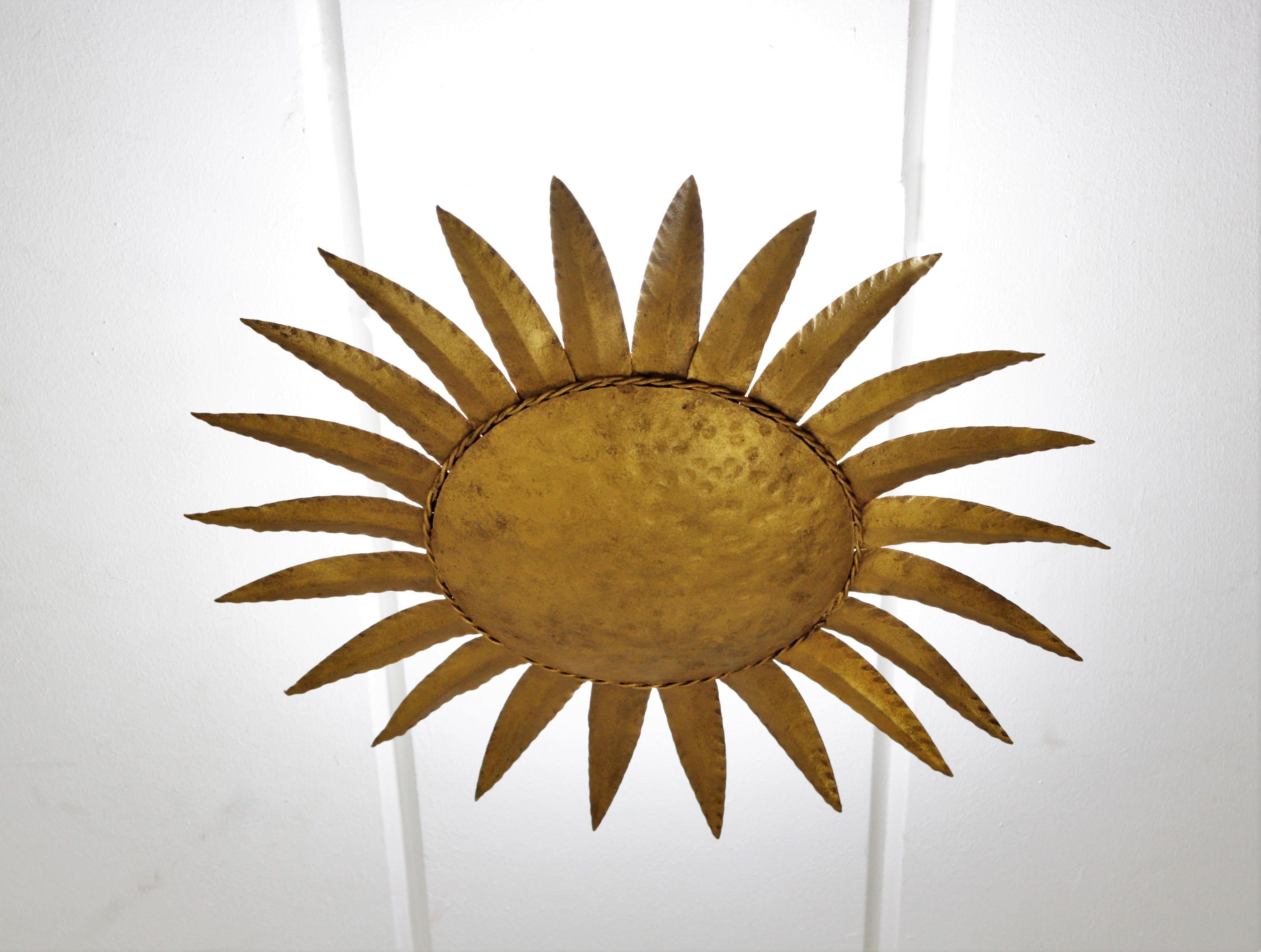 20th Century Sunburst Light Fixture in Gilt Iron, 1960s