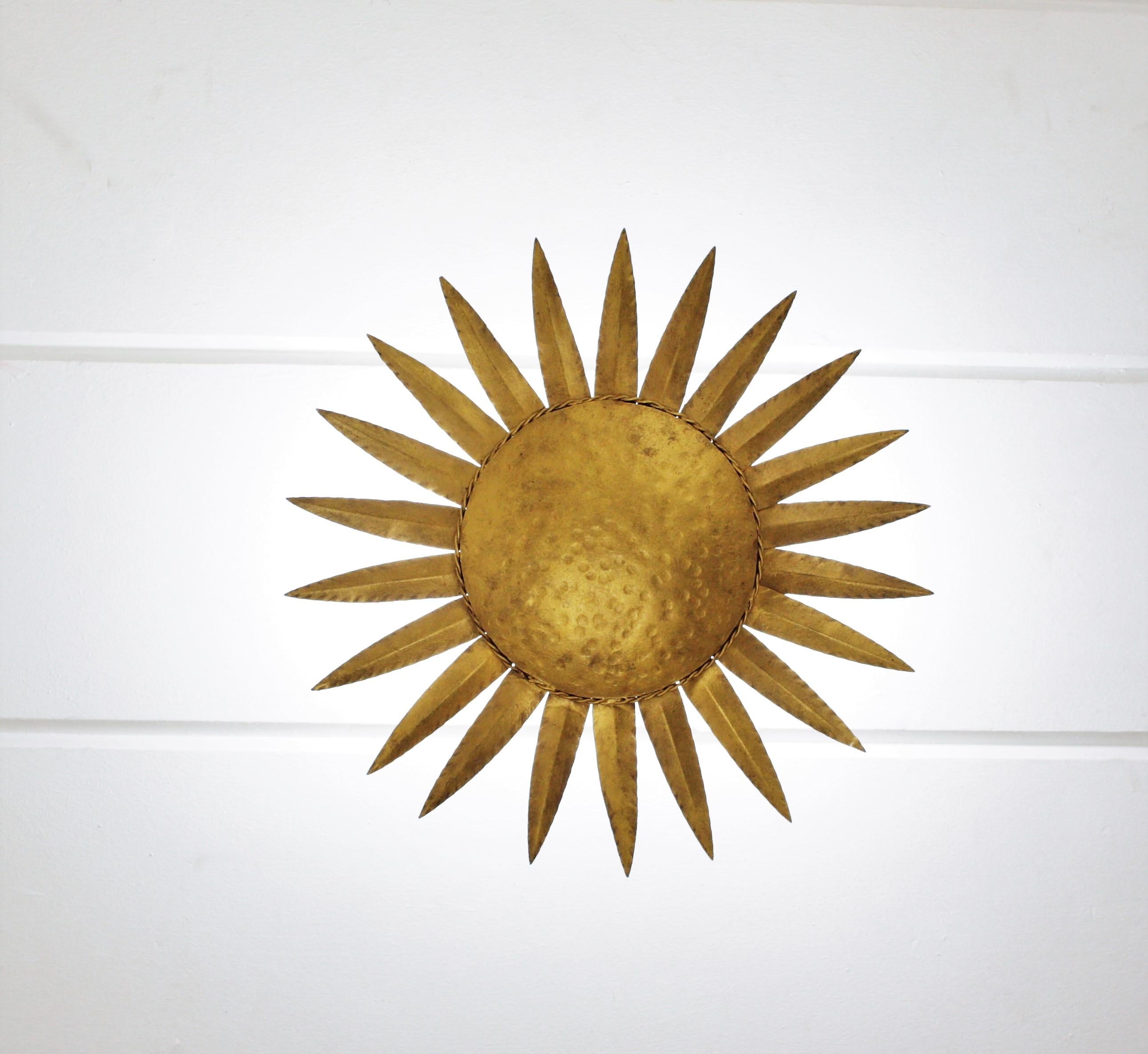 Sunburst Light Fixture in Gilt Iron, 1960s 1