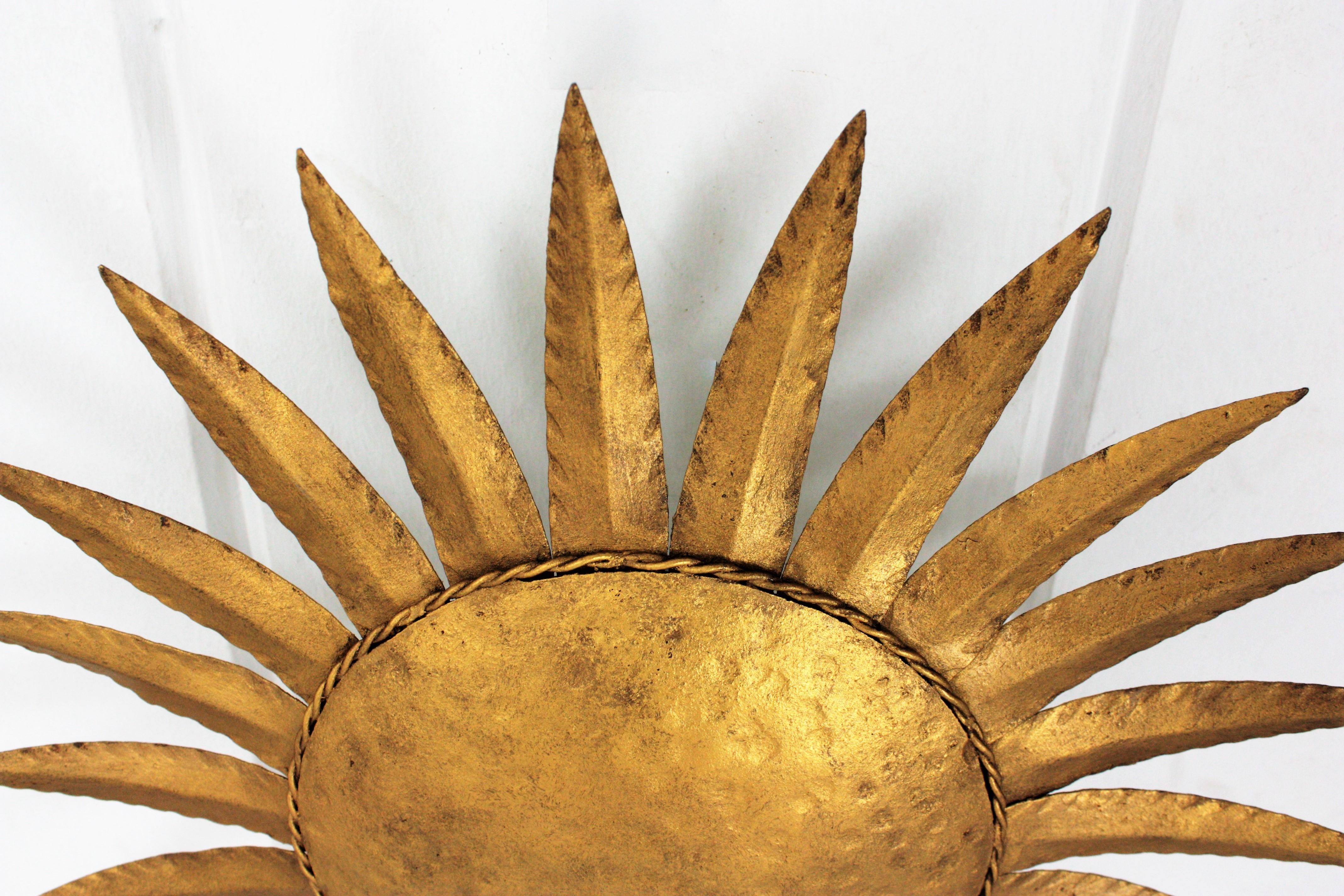 Sunburst Light Fixture in Gilt Iron, 1960s 2