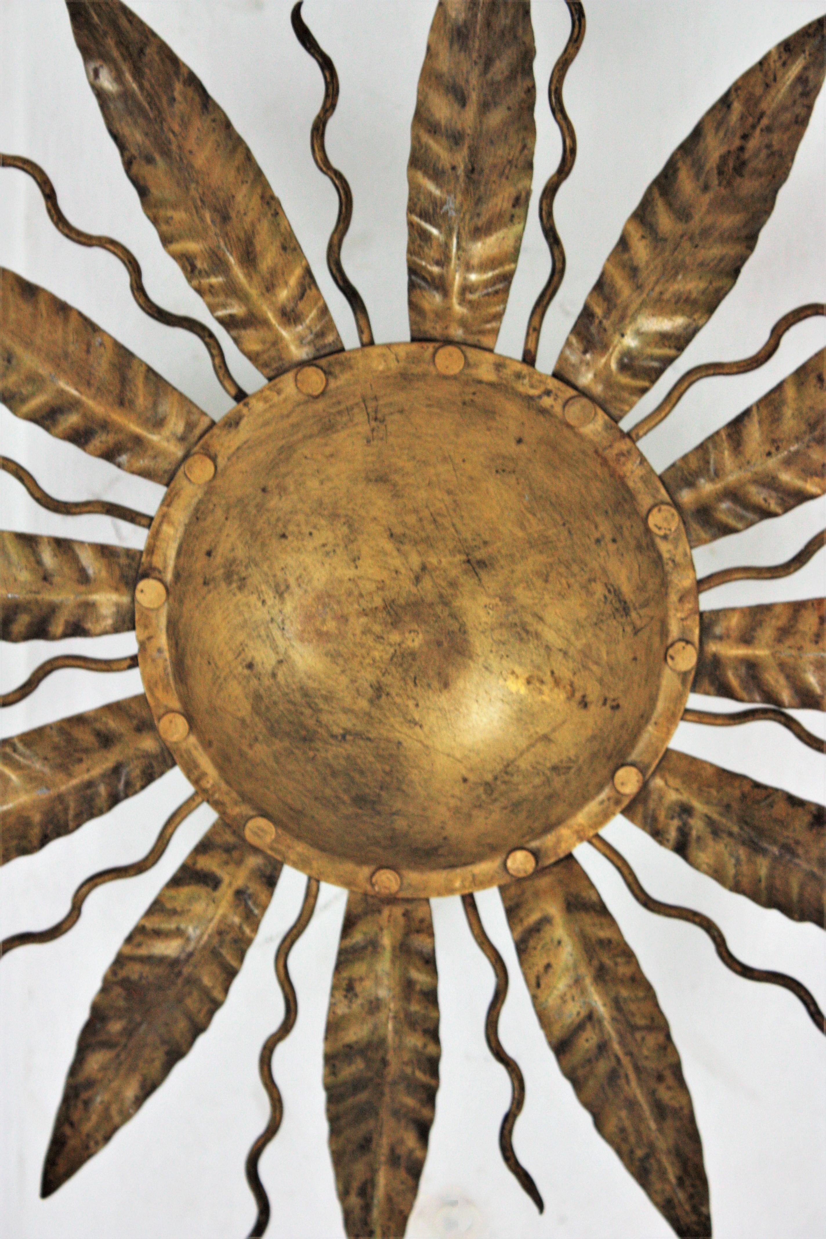 Mid-Century Modern Sunburst Light Fixture in Gilt Metal, 1960s