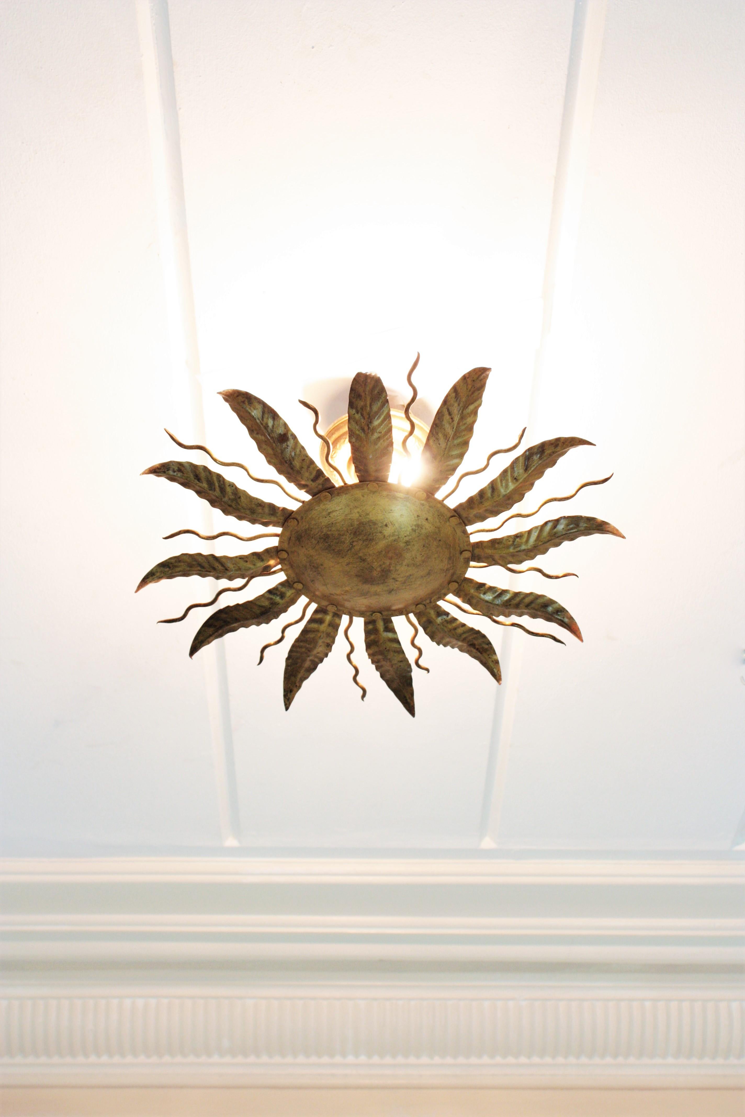 Sunburst Light Fixture in Gilt Metal, 1960s 1