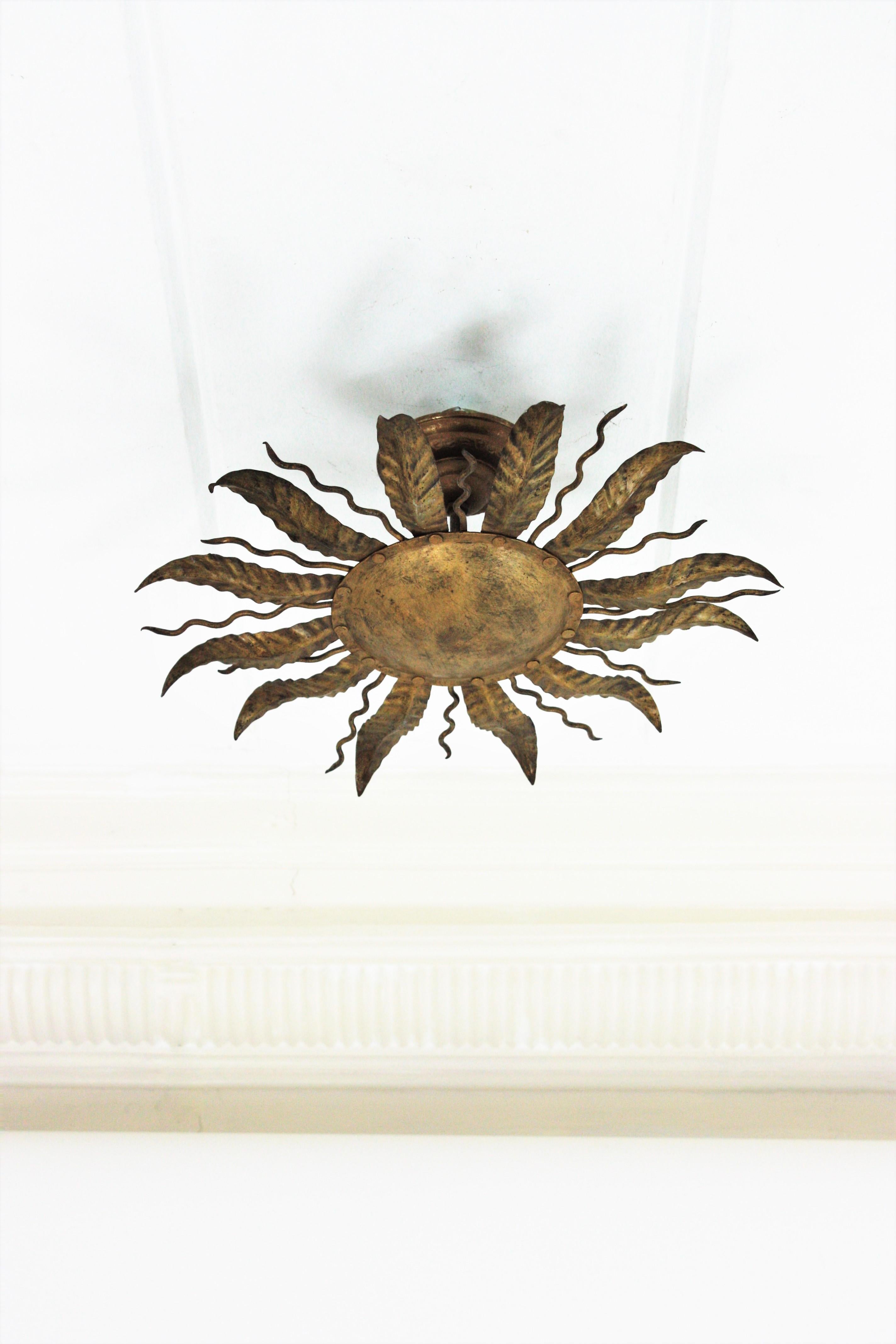 Sunburst Light Fixture in Gilt Metal, 1960s 2