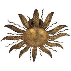 Sunburst Light Fixture in Gilt Metal, 1960s