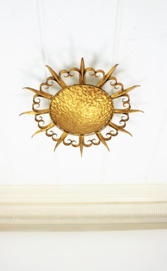 Sunburst Light Fixture in Gilt Wrought Iron