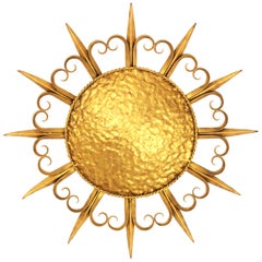 Sunburst Light Fixture in Gilt Wrought Iron