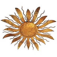 Sunburst Light Fixture in Gold Leaf Gilt Metal, 1960s