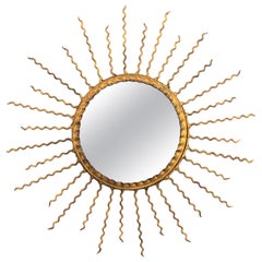 Sunburst Light Fixture or Sunburst Mirror in Gilt Iron, 1950s