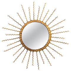 Sunburst Light Fixture or Sunburst Mirror in Gilt Iron, 1950s