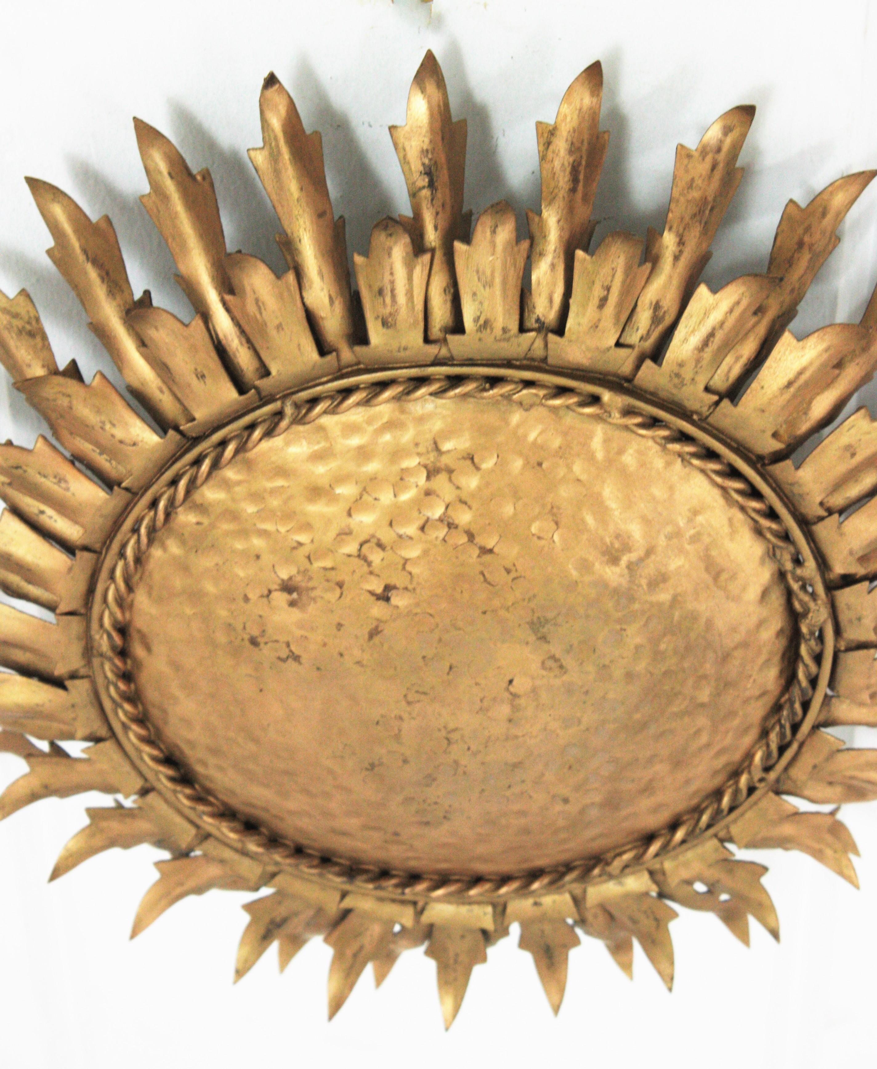 20th Century Sunburst Light Fixture / Wall Sconce in Gilt Metal, 1960s For Sale