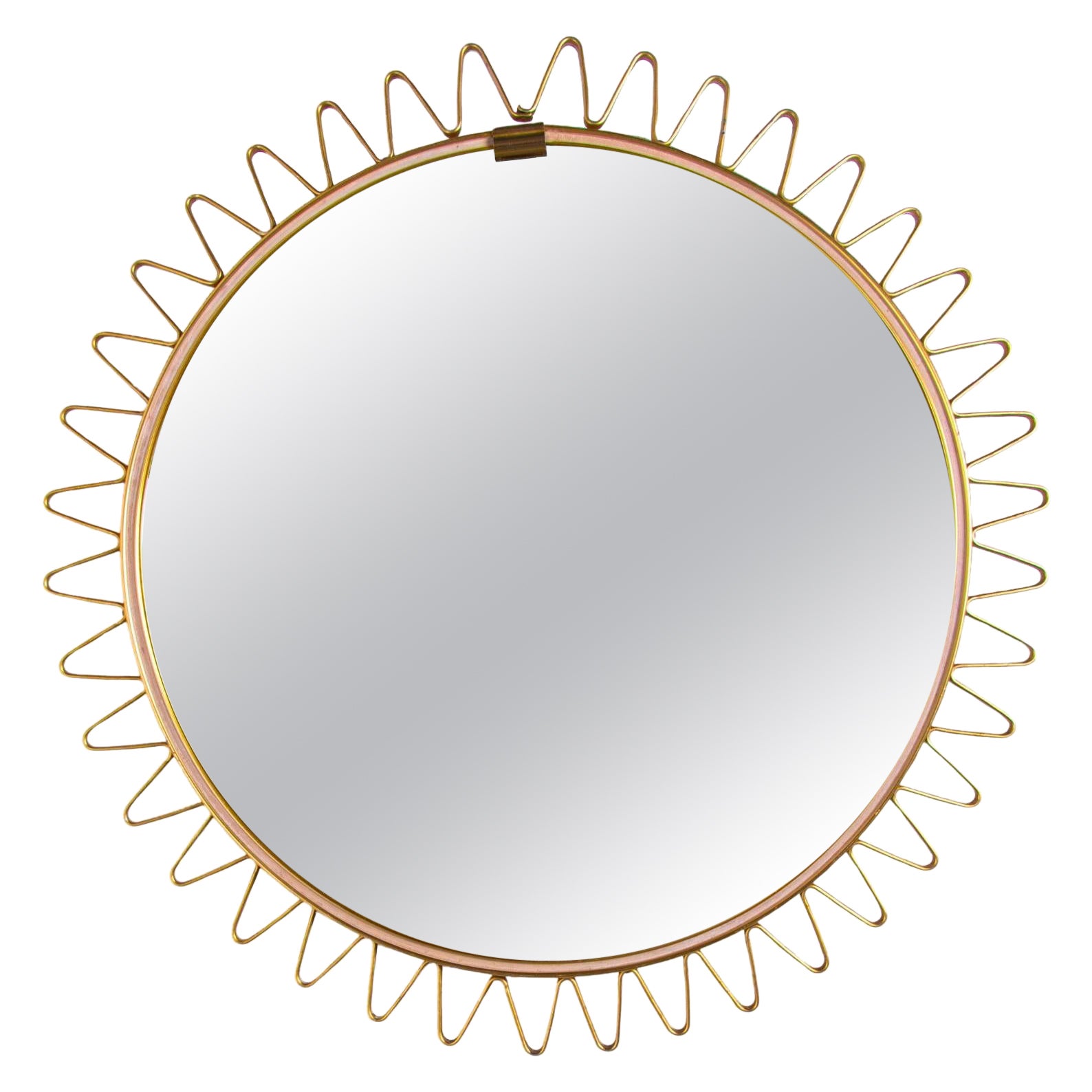 Miroir mural en laiton du milieu du siècle, France, années 1950