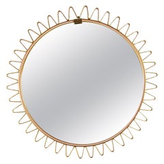 Miroir mural en laiton du milieu du siècle, France, années 1950