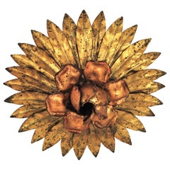 Vintage Sunburst Mini Sized Flower Light Fixture, Spain, 1950s