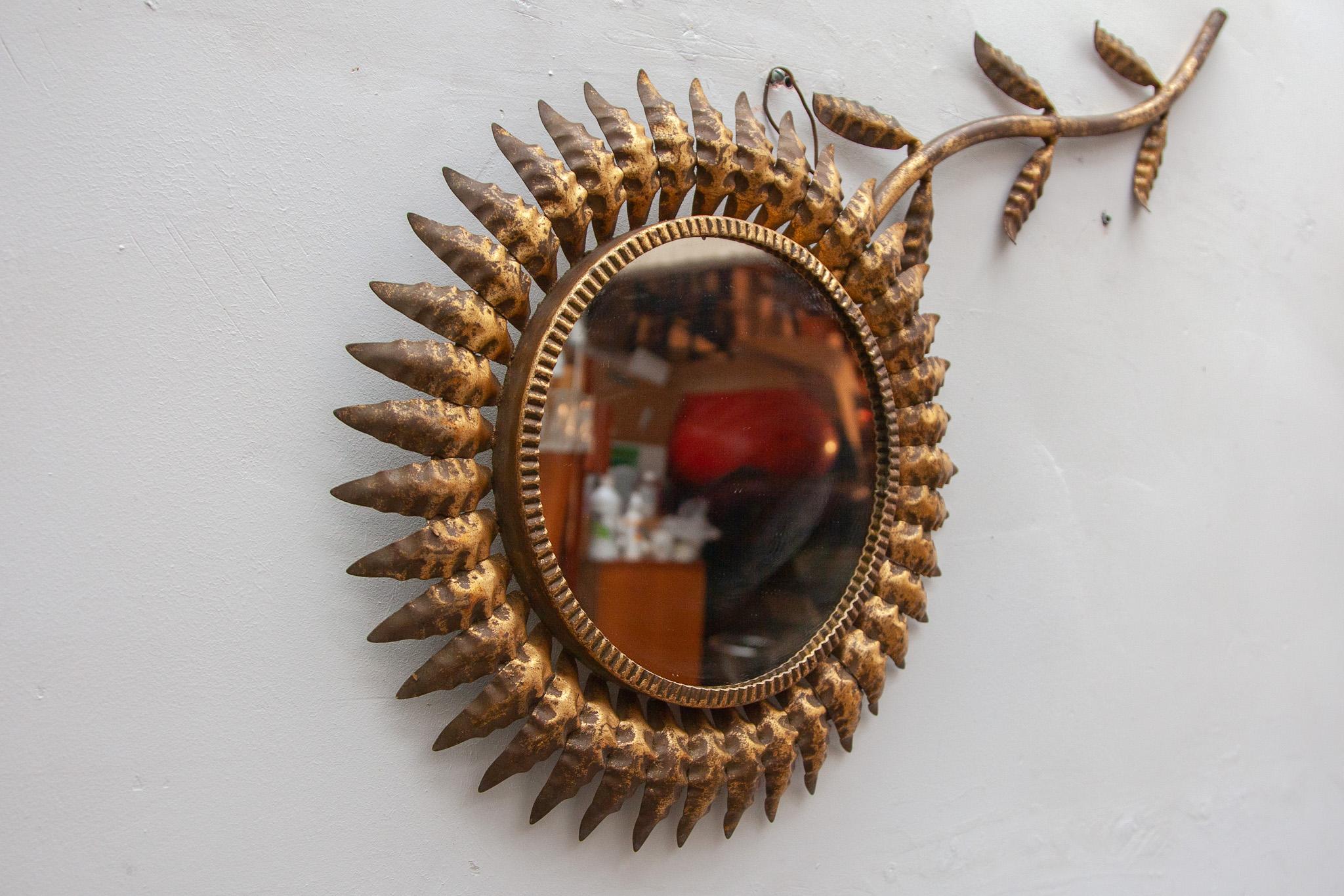 Hand-Crafted Sunburst Mirror, 1950s For Sale