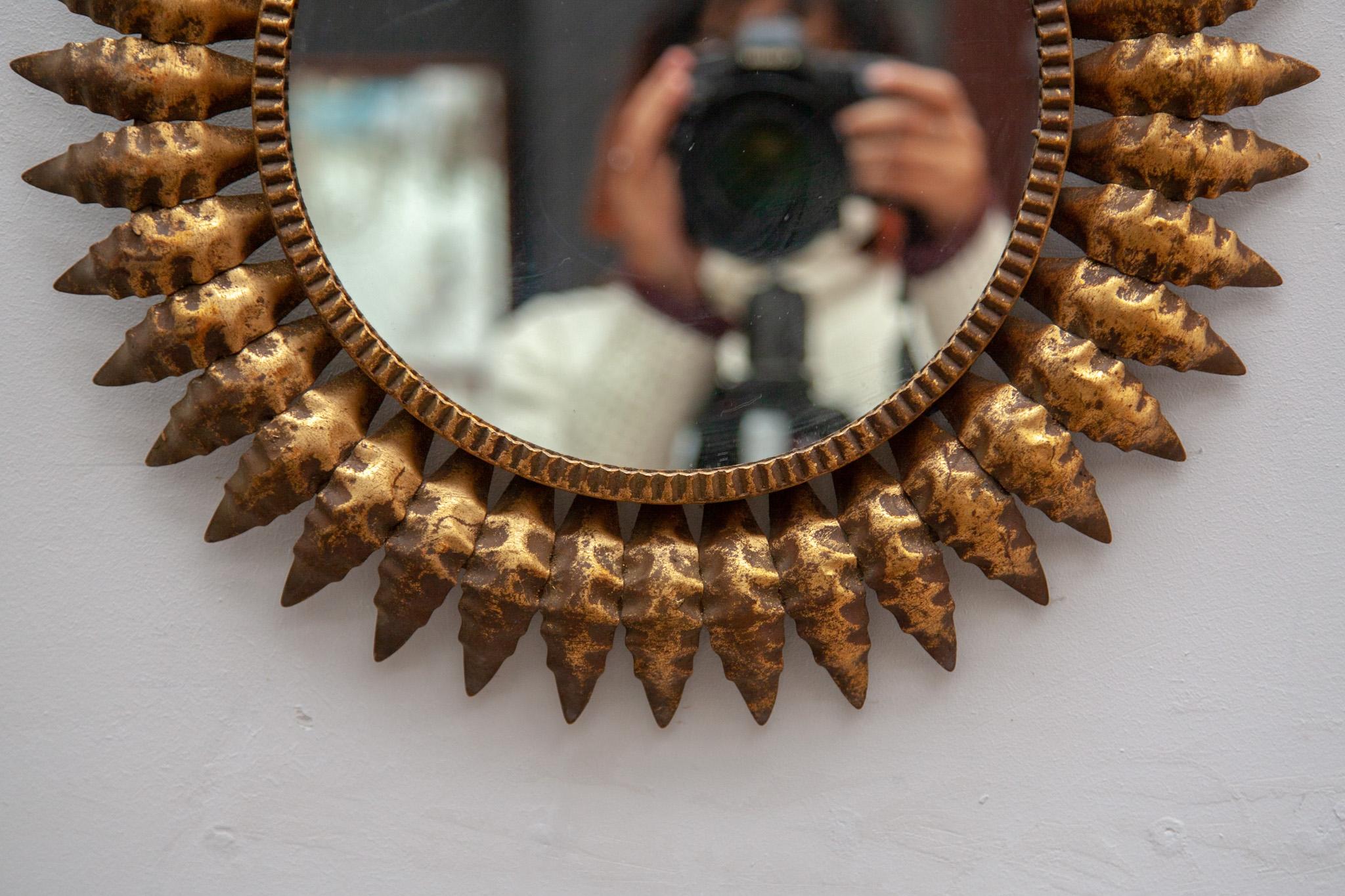 Brass Sunburst Mirror, 1950s For Sale
