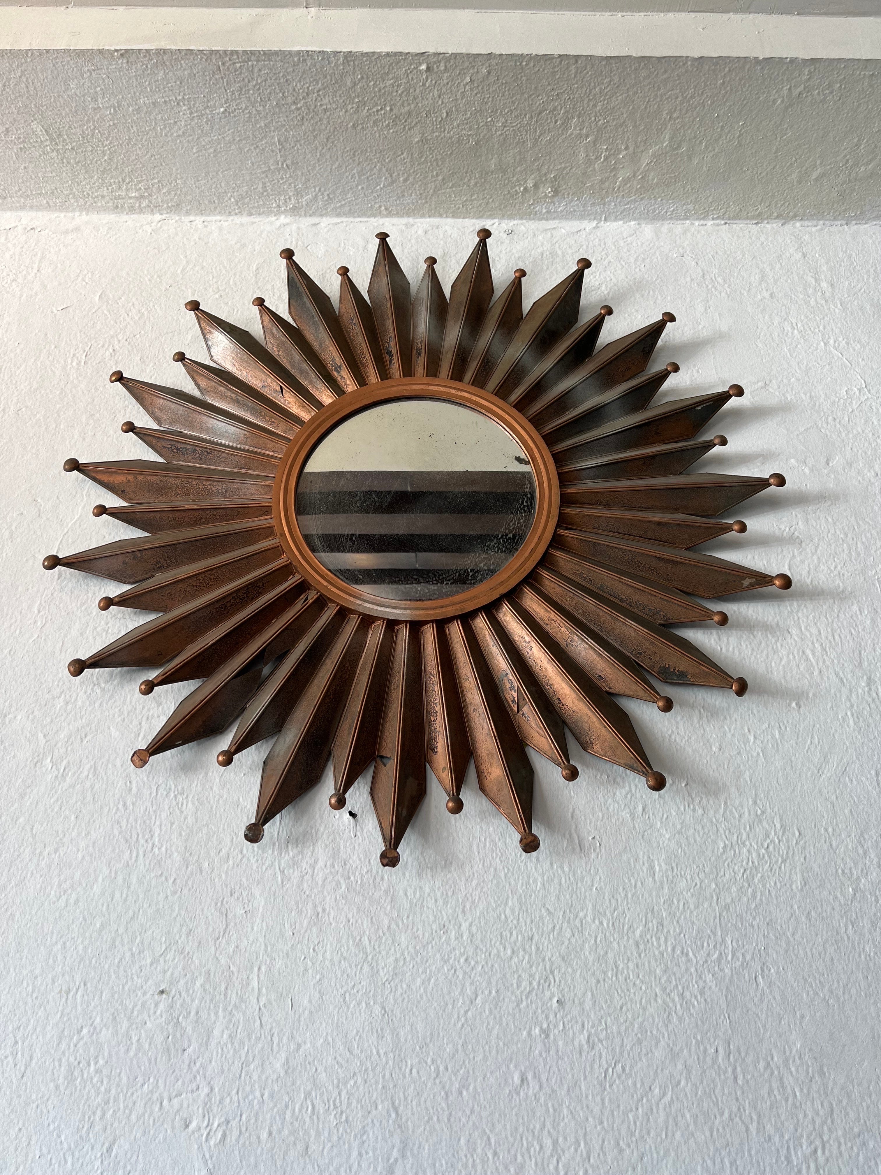 Mid-Century Modern Sunburst Mirror from Taxco by 