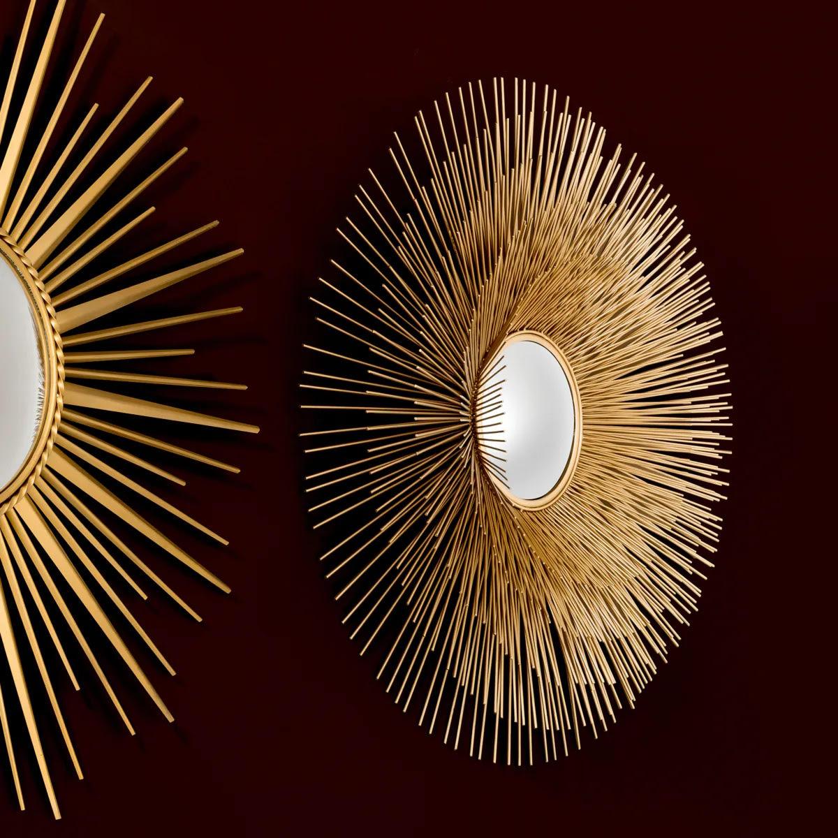 Napoleon III Sunburst Mirror, Gold-Plated Metal and Convex Mirror. For Sale