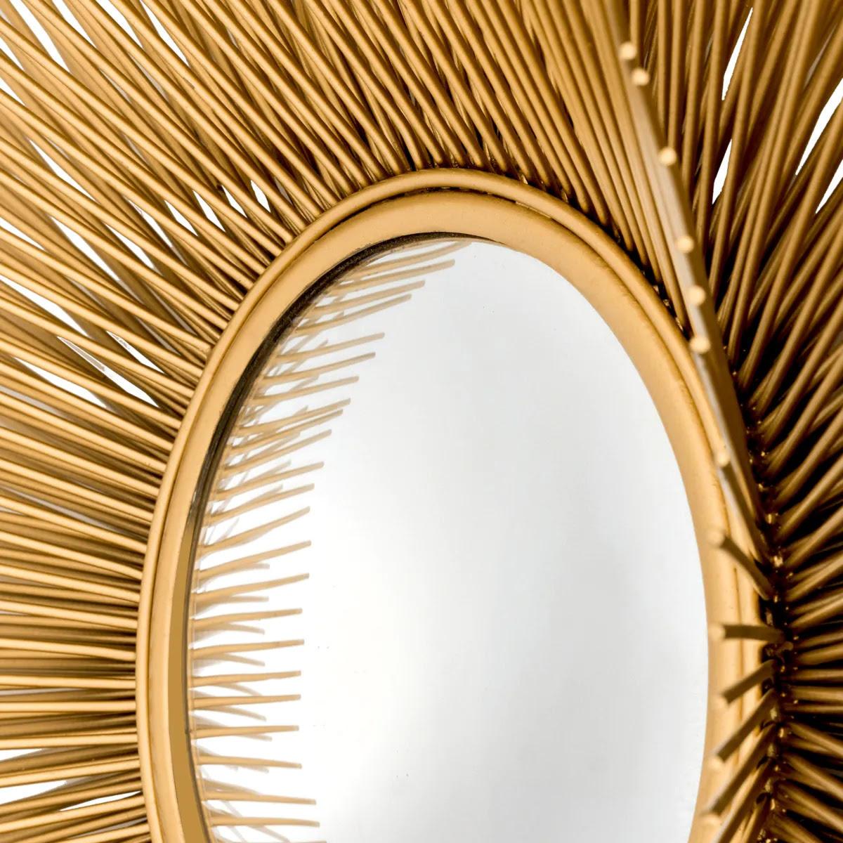 French Sunburst Mirror, Gold-Plated Metal and Convex Mirror. For Sale