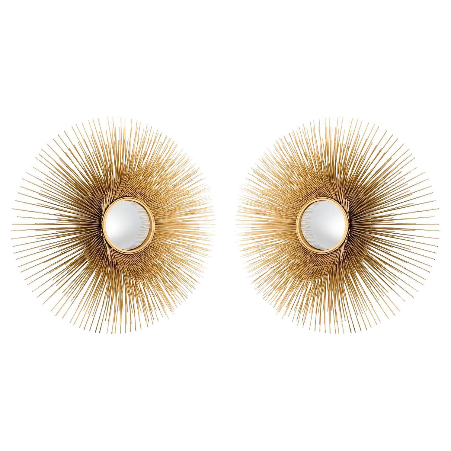 Sunburst Mirror, Gold-Plated Metal and Convex Mirror. For Sale