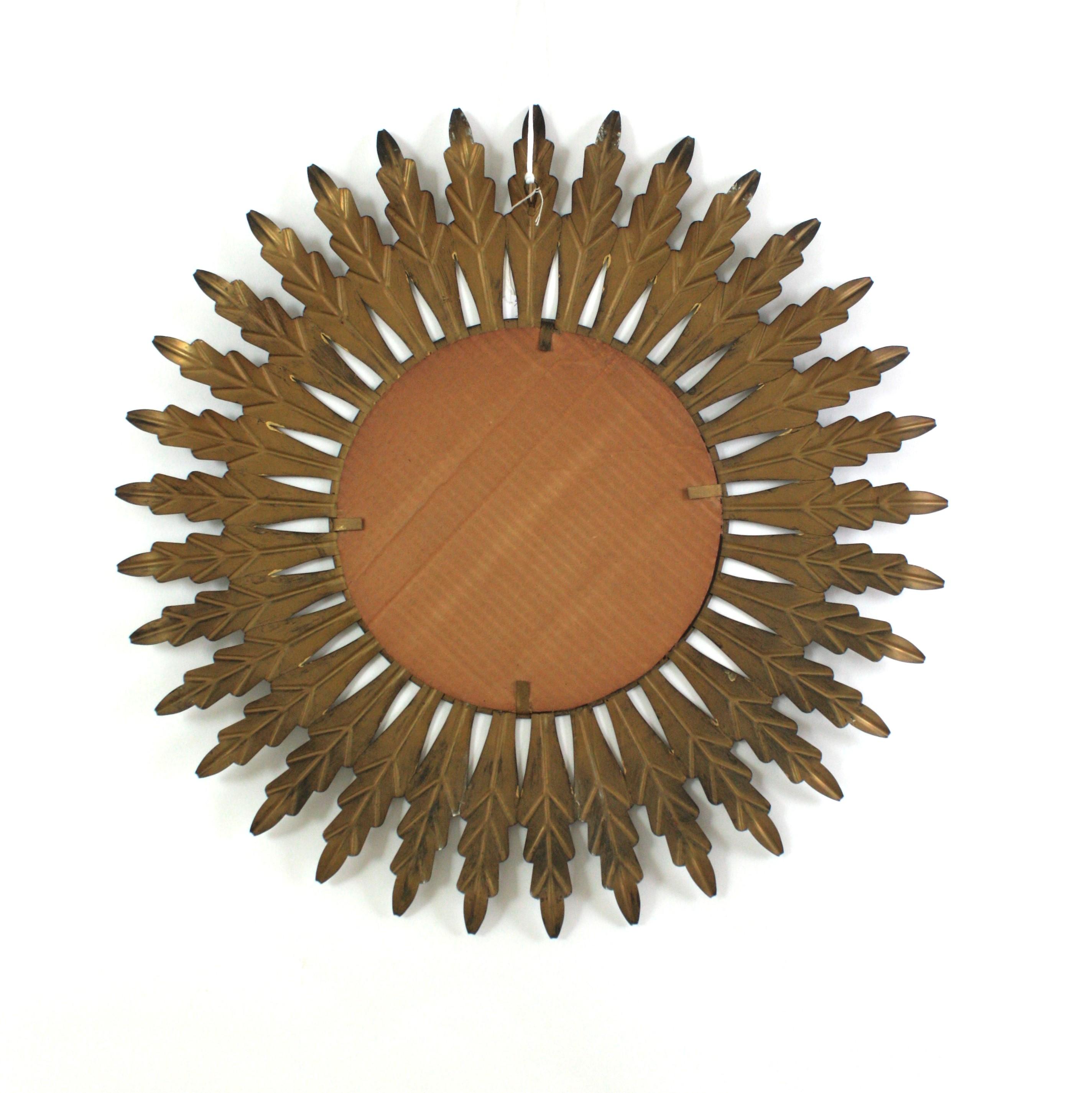 Sunburst Mirror in Black Patinated Metal, Spain 1960 For Sale 6