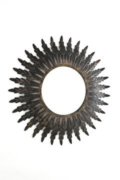 Sunburst Mirror in Black Patinated Metal, Spain 1960