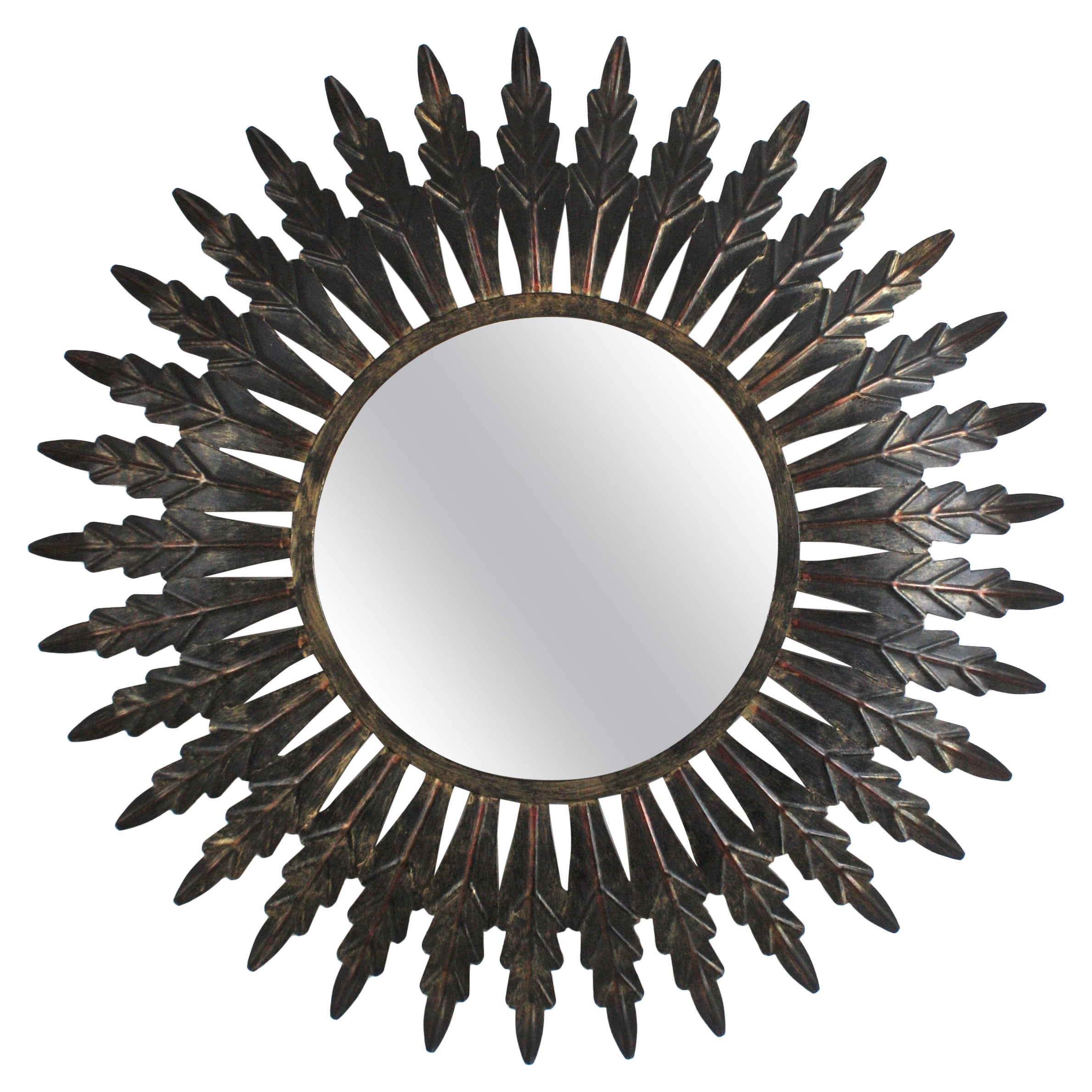 Sunburst Mirror in Black Patinated Metal, Spain 1960 For Sale