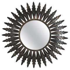 Sunburst Mirror in Black Patinated Metal, Spain 1960