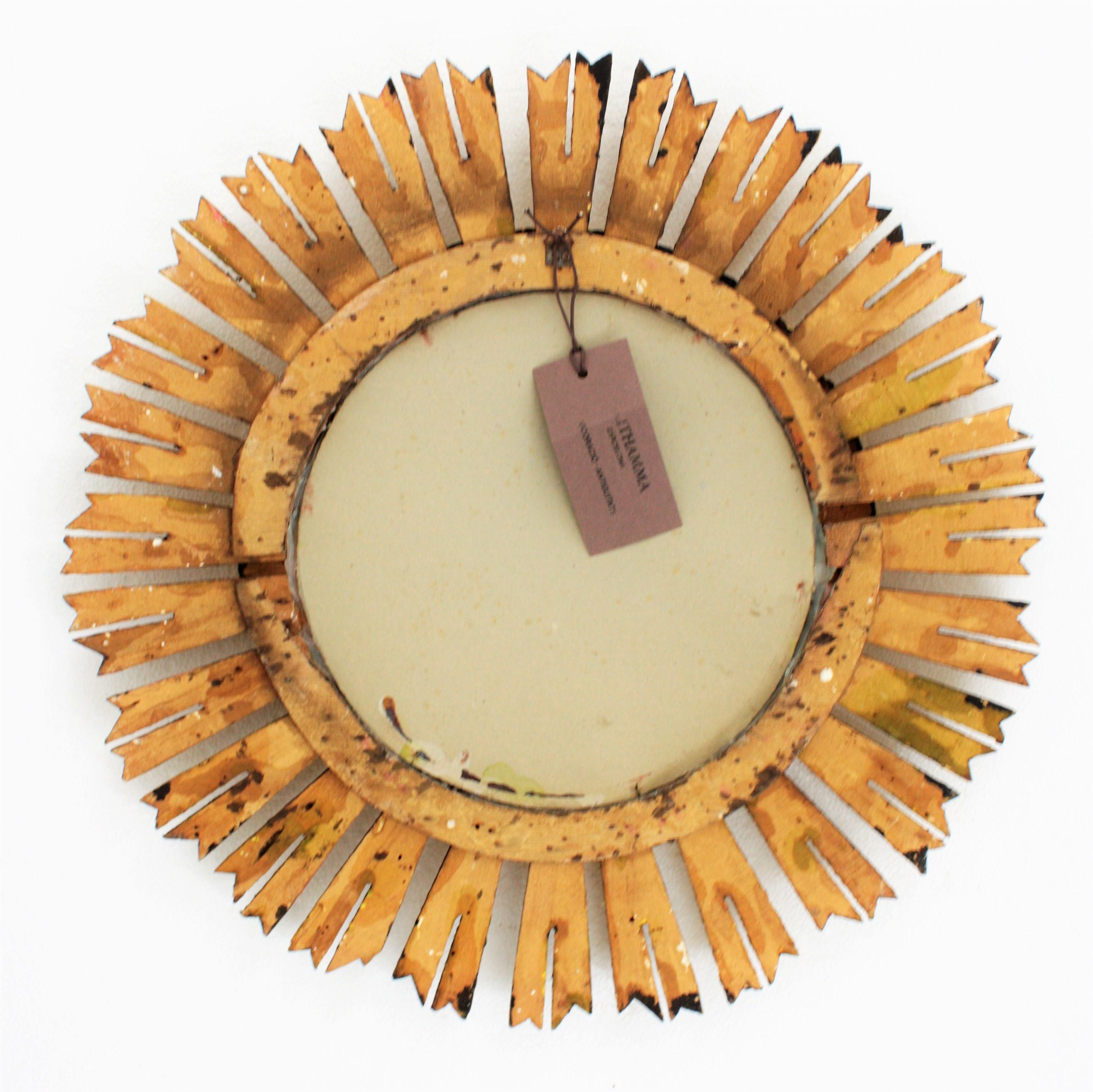 Sunburst Mirror in Carved Giltwood in Baroque Style, France, 1930s For Sale 3