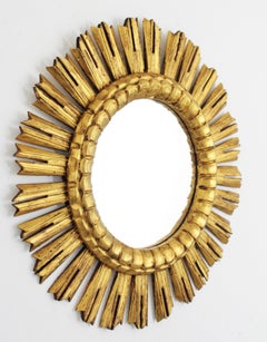 French Sunburst Mirror in Carved Giltwood in the Style of Baroque