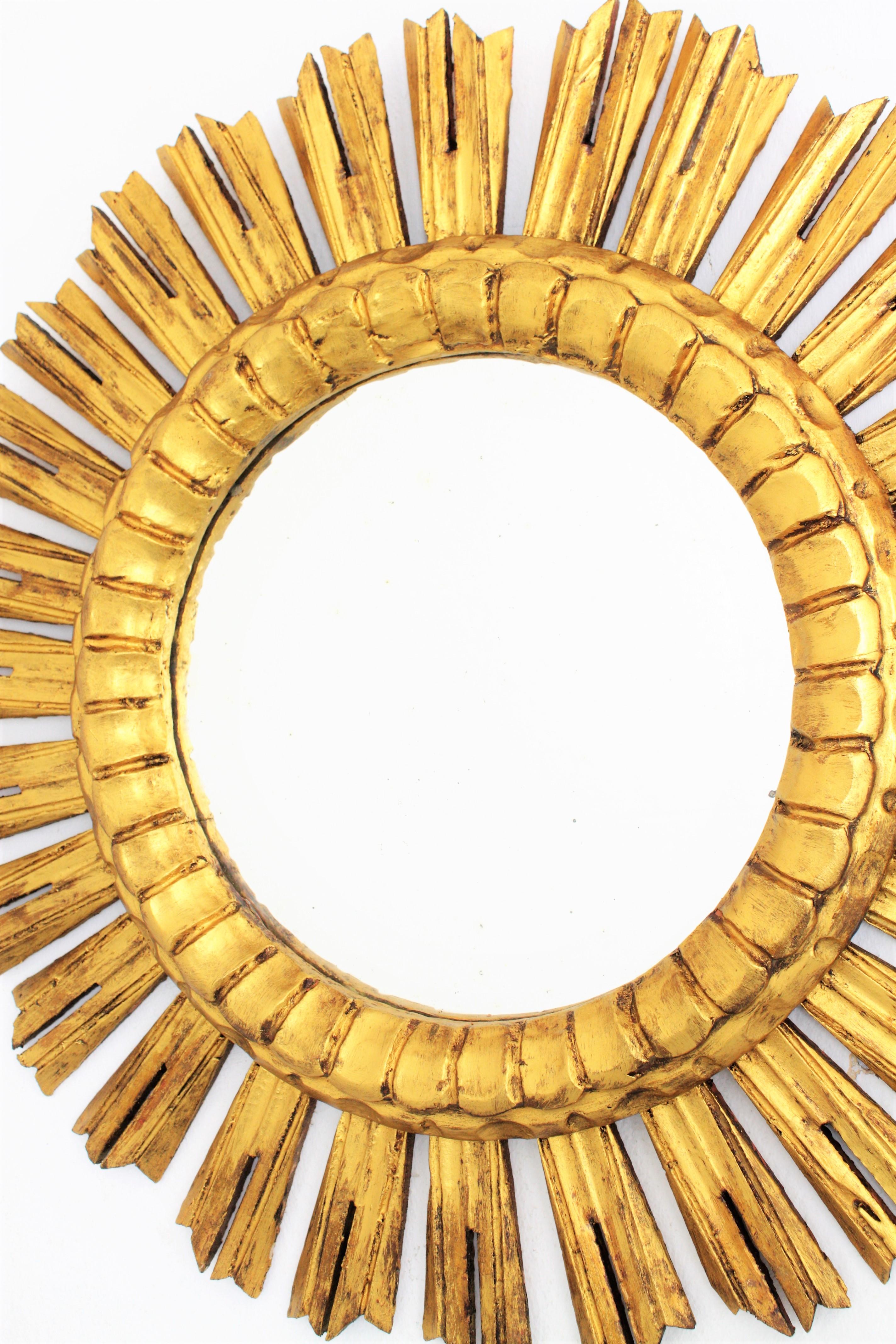 20th Century Sunburst Mirror in Carved Giltwood in Baroque Style, France, 1930s For Sale