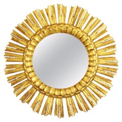 Sunburst Mirror in Carved Giltwood in Baroque Style, France