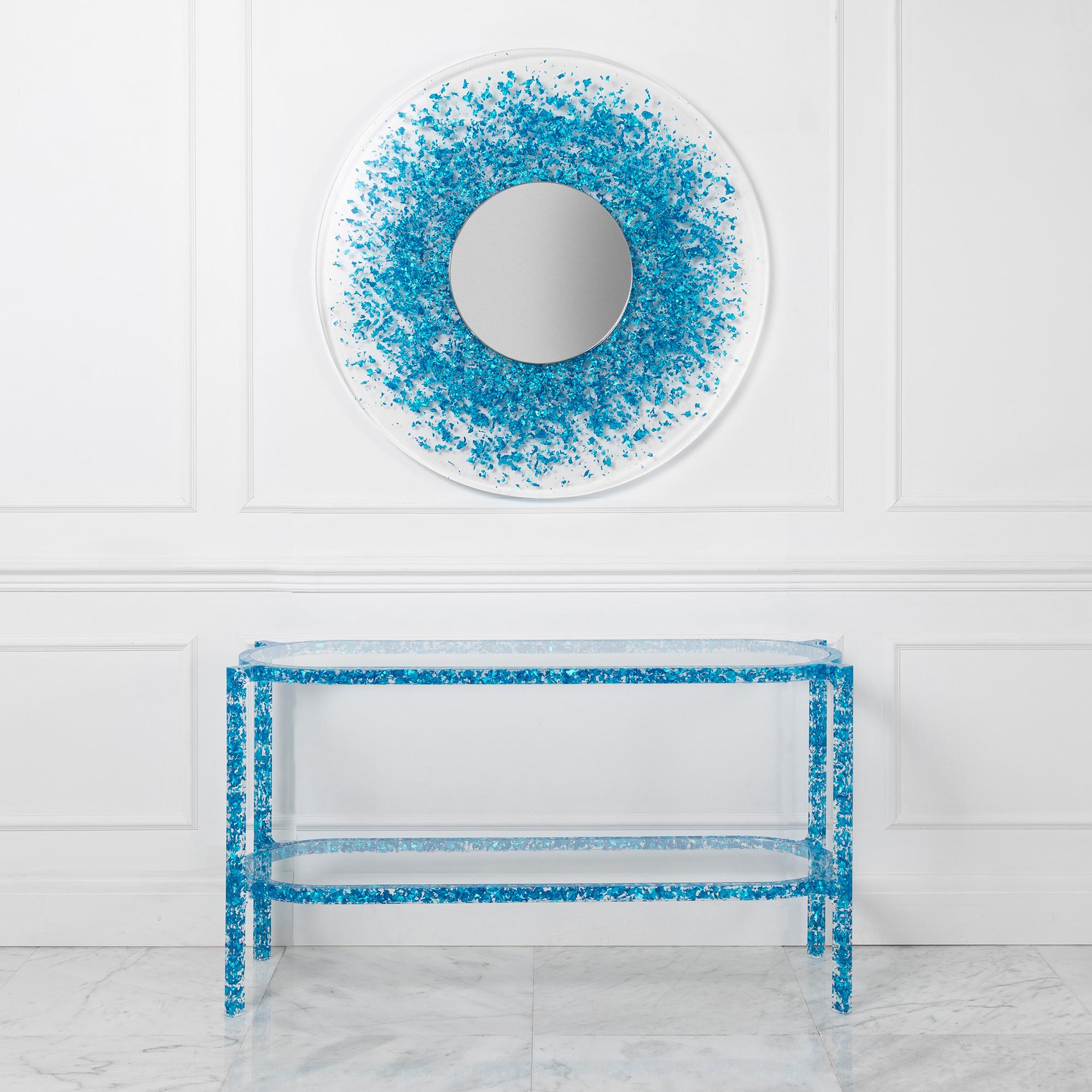 Modern Sunburst Mirror in Electric Blue Colored Silver Leaf & Resin by Jake Phipps For Sale