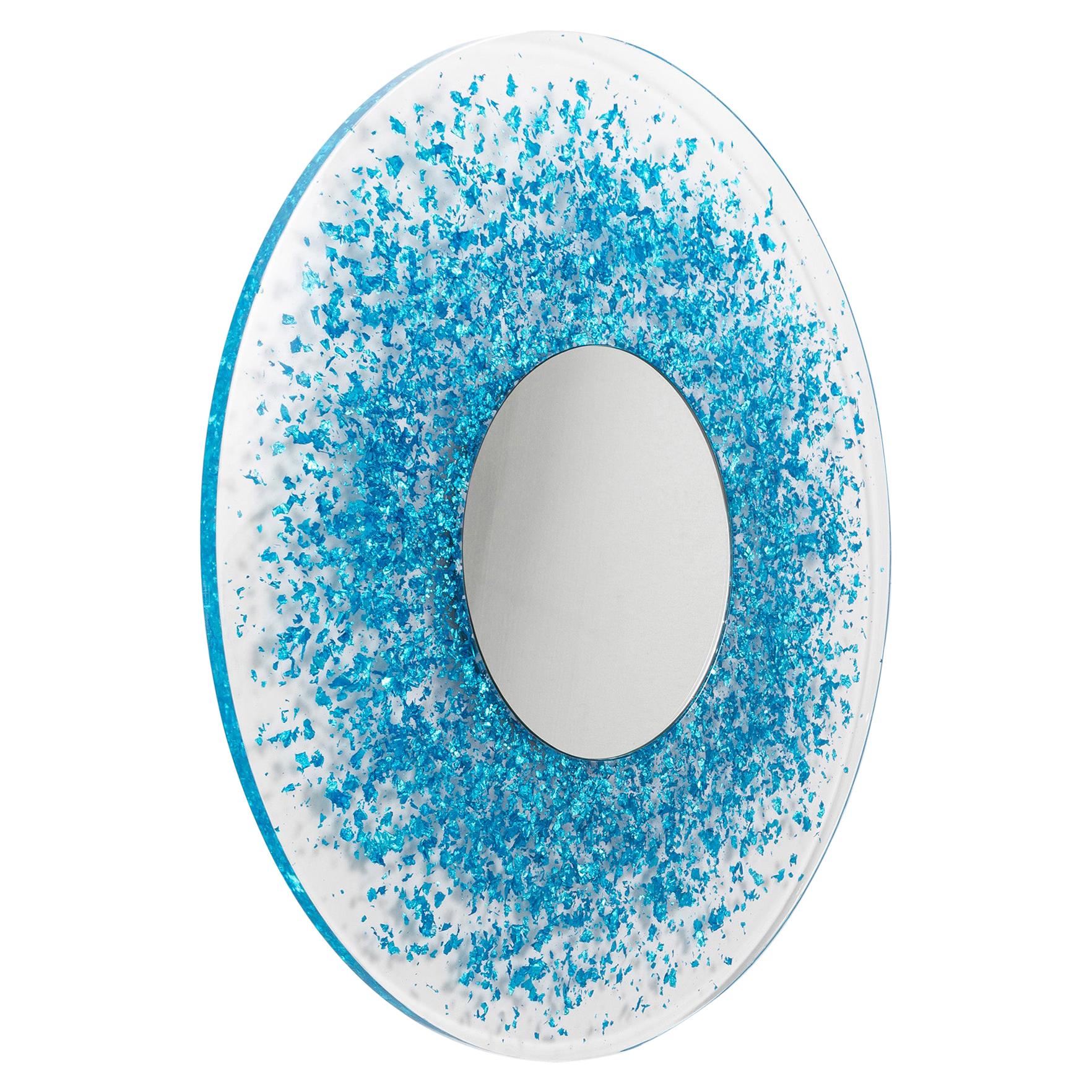 Sunburst Mirror in Electric Blue Colored Silver Leaf & Resin by Jake Phipps For Sale