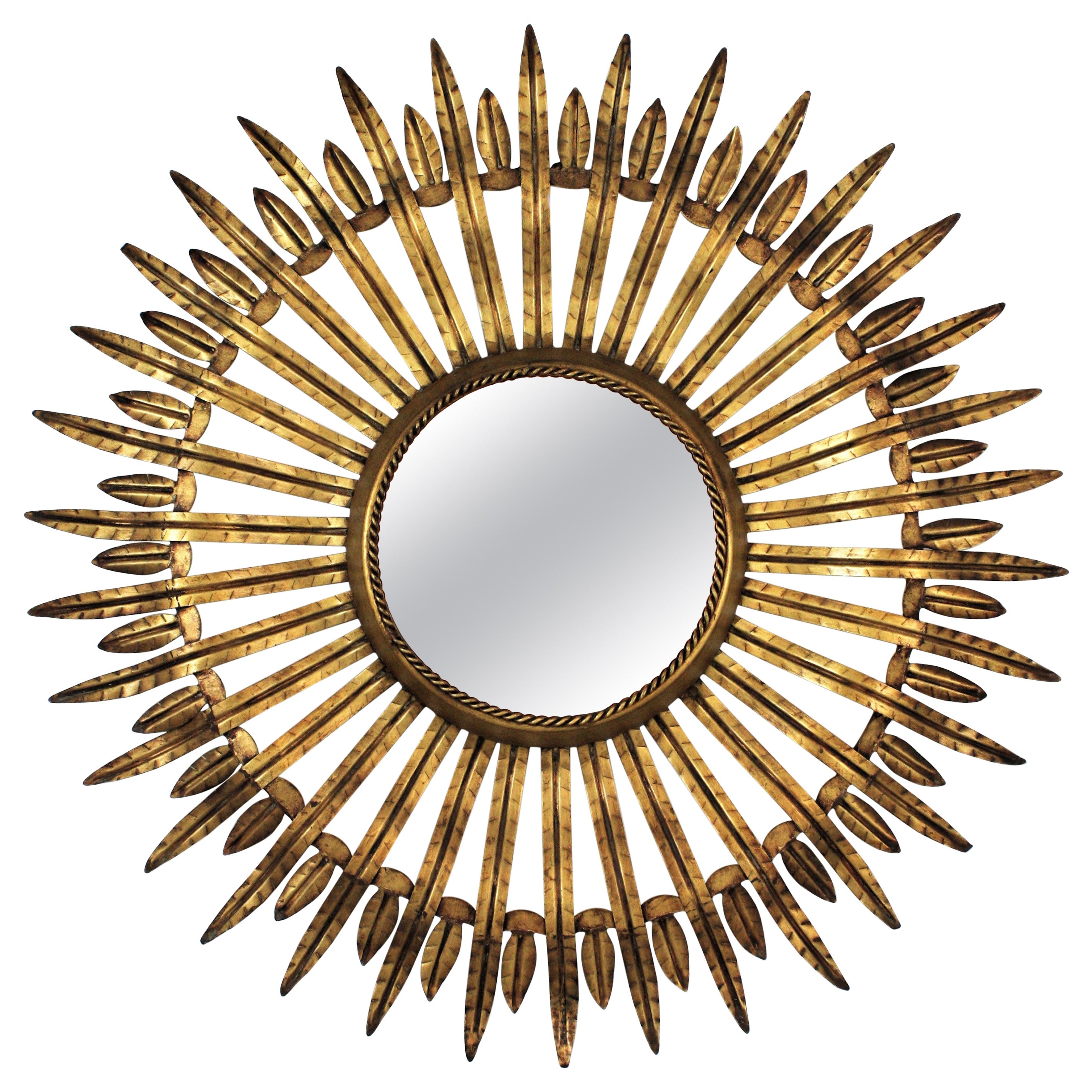 Specchio Sunburst in ferro dorato, anni '60