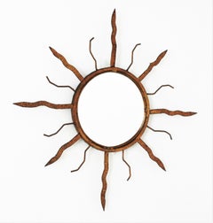 Sunburst Mirror in Gilt Iron in the Style of Poillerat