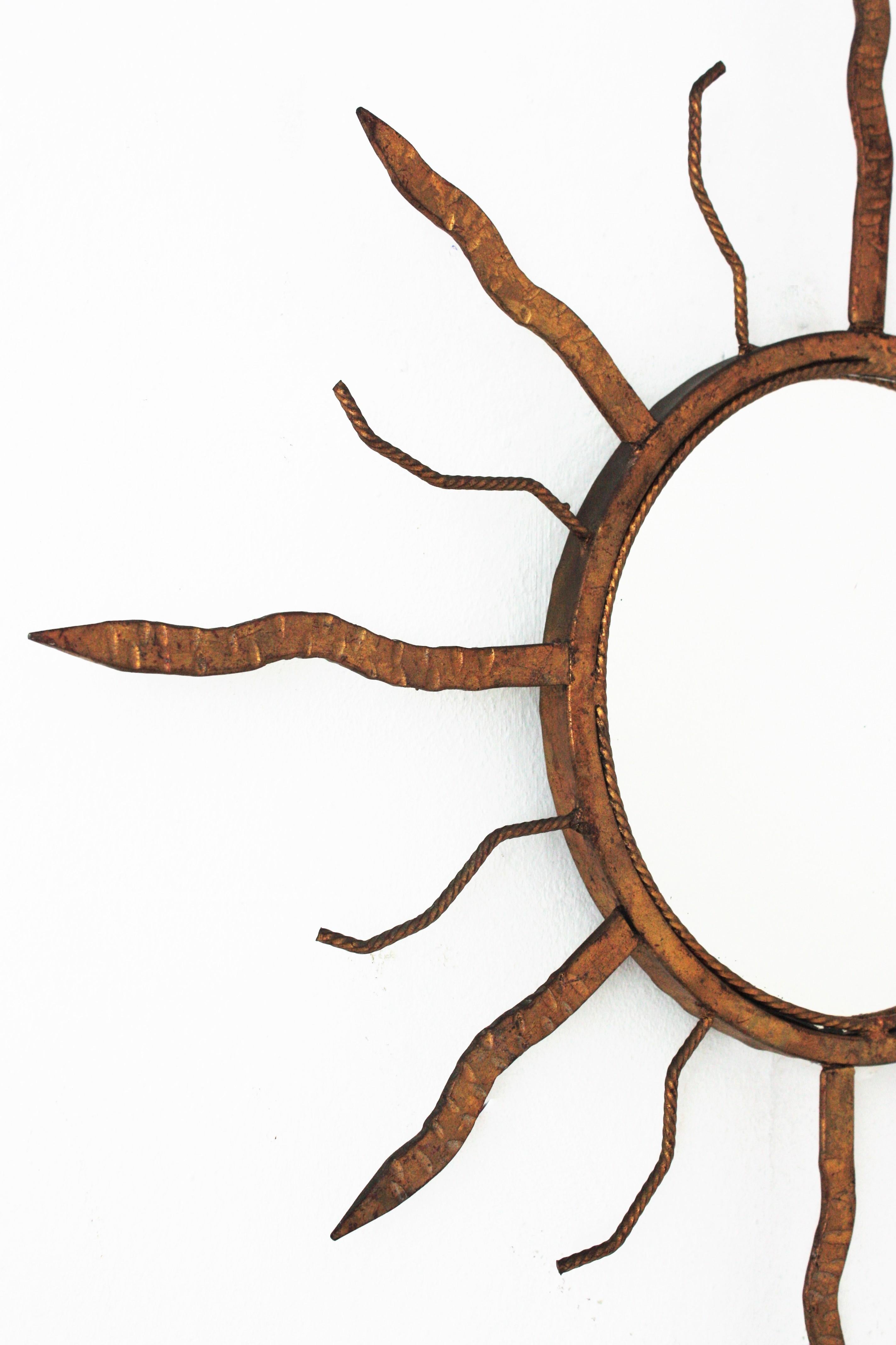 Sunburst Mirror in Gilt Iron in the Style of Poillerat In Good Condition In Barcelona, ES