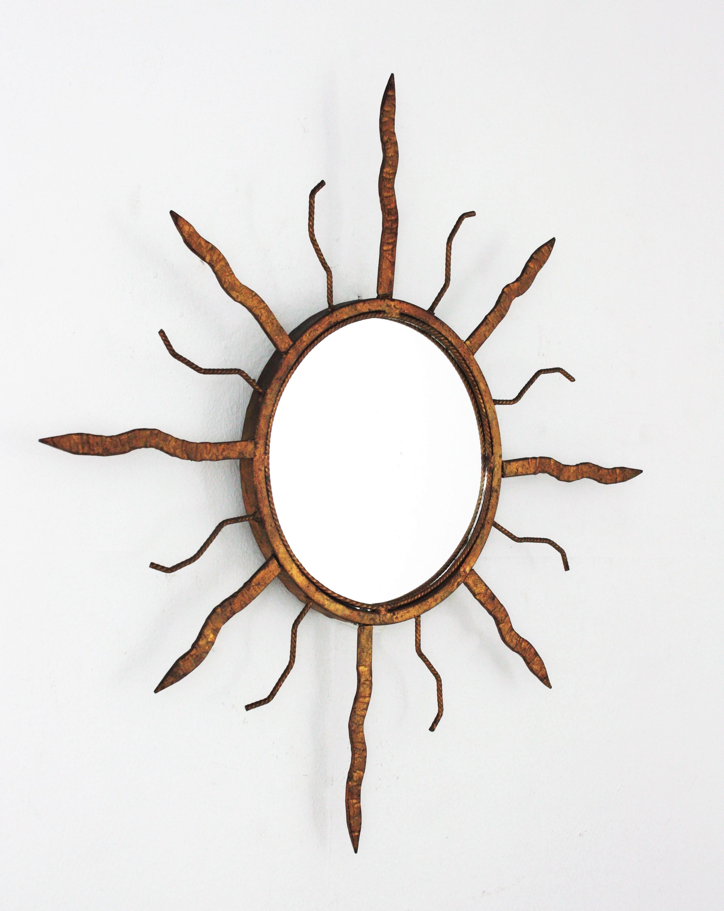 Sunburst Mirror in Gilt Iron in the Style of Poillerat 2