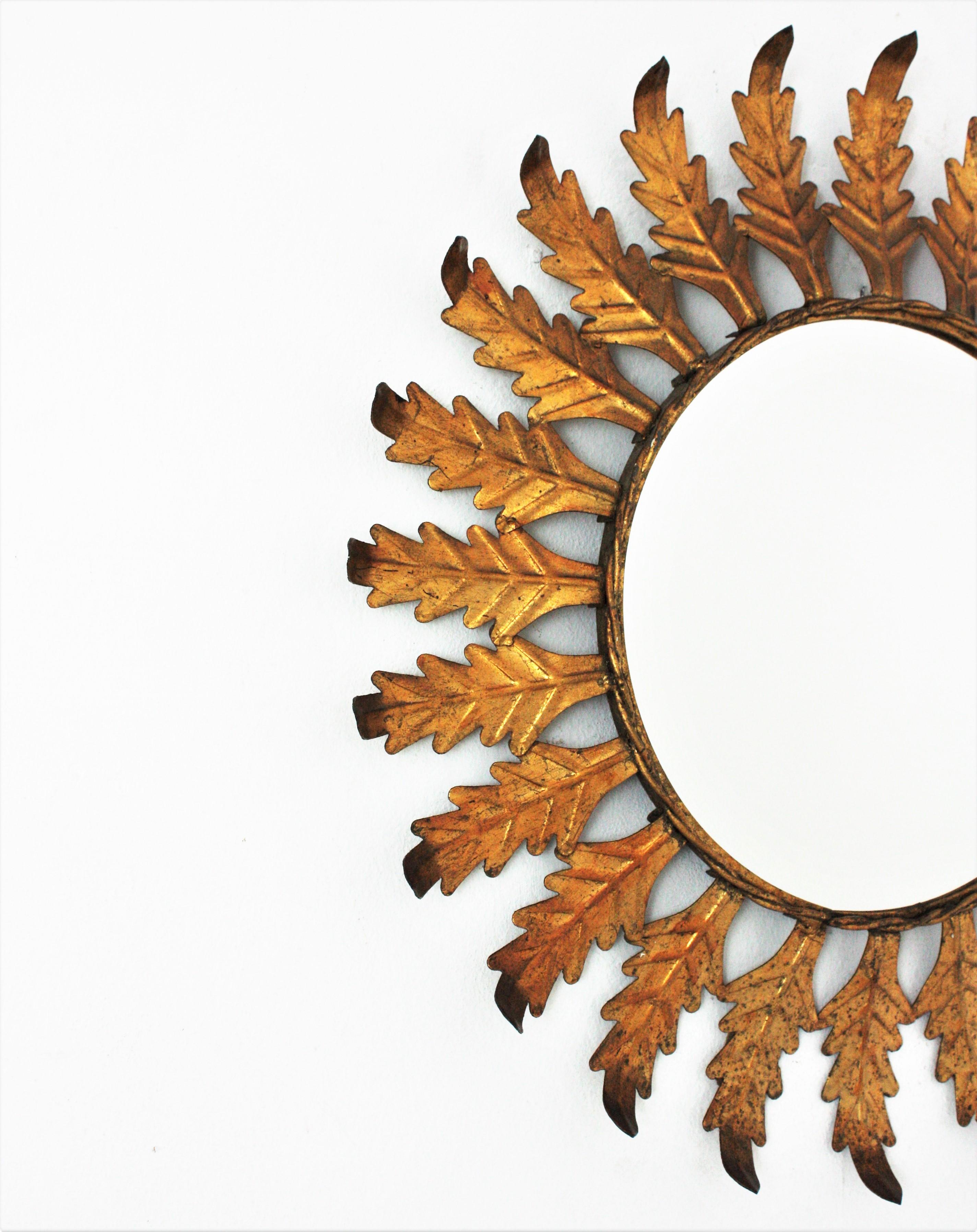 Mid-Century Modern Spanish Sunburst Mirror in Gilt Metal, 1960s For Sale