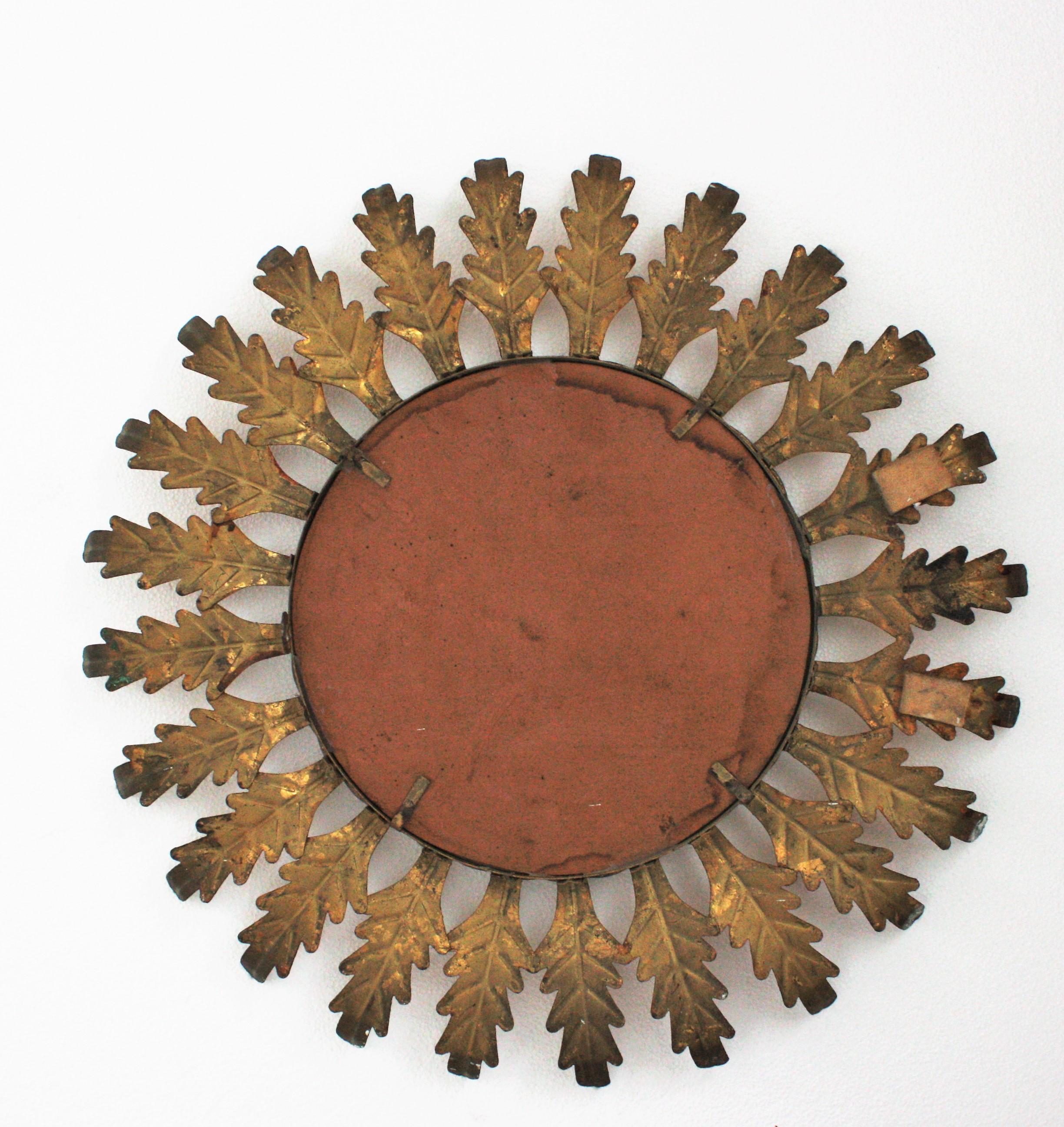 Spanish Sunburst Mirror in Gilt Metal, 1960s For Sale 2