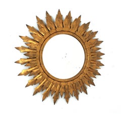 Miroir ensoleillé en métal doré avec cadre à double feuille, années 1950
